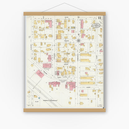 Old map wall art mockup — magnetic wood frame on white wall — Sanborn Fire Insurance Map from Valparaiso, Porter County, Indiana (1905), Sheet #0011
