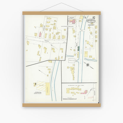 Old map wall art mockup — magnetic wood frame on white wall — Sanborn Fire Insurance Map from Waterford, Saratoga County, New York (1909), Sheet #0017