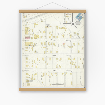 Old map wall art mockup — magnetic wood frame on white wall — Sanborn Fire Insurance Map from Perrysville, Ashland County, Ohio (1912), Sheet #0002