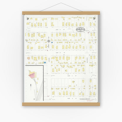 Old map wall art mockup — magnetic wood frame on white wall — Sanborn Fire Insurance Map from Iron Mountain, Dickinson County, Michigan (1930), Sheet #0009