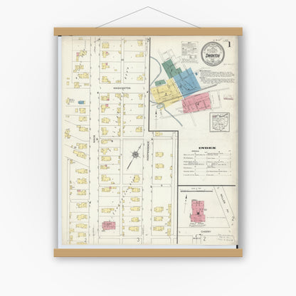 Old map wall art mockup — magnetic wood frame on white wall — Sanborn Fire Insurance Map from Swanton, Fulton County, Ohio (1913) - Complete Map Set