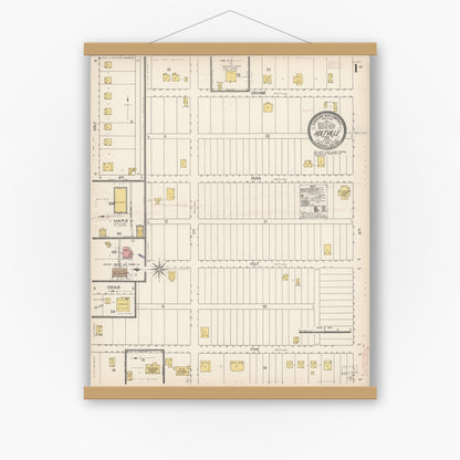 Old map wall art mockup — magnetic wood frame on white wall — Sanborn Fire Insurance Map from Holtville, Imperial County, California (1910) - Complete Map Set