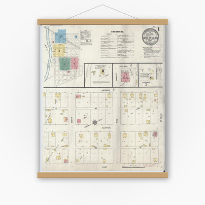 Old map wall art mockup — magnetic wood frame on white wall — Sanborn Fire Insurance Map from New Athens, Saint Clair County, Illinois (1910) - Complete Map Set
