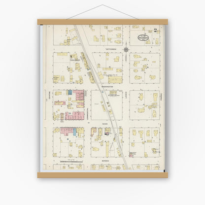 Old map wall art mockup — magnetic wood frame on white wall — Sanborn Fire Insurance Map from Brandon, Fond du Lac County, Wisconsin (1914), Sheet #0002