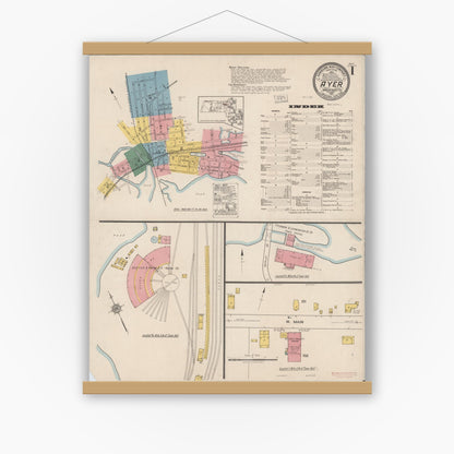 Old map wall art mockup — magnetic wood frame on white wall — Sanborn Fire Insurance Map from Ayer, Middlesex County, Massachusetts (1921) - Complete Map Set