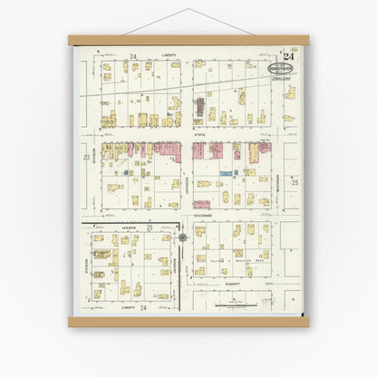 Old map wall art mockup — magnetic wood frame on white wall — Sanborn Fire Insurance Map from Grand Haven, Ottawa County, Michigan (1920), Sheet #0024
