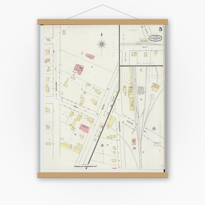 Old map wall art mockup — magnetic wood frame on white wall — Sanborn Fire Insurance Map from Vassar, Tuscola County, Michigan (1895), Sheet #0005