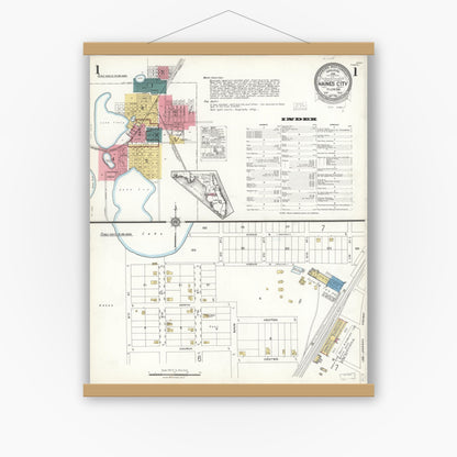 Old map wall art mockup — magnetic wood frame on white wall — Sanborn Fire Insurance Map from Haines City, Polk County, Florida (1923) - Complete Map Set