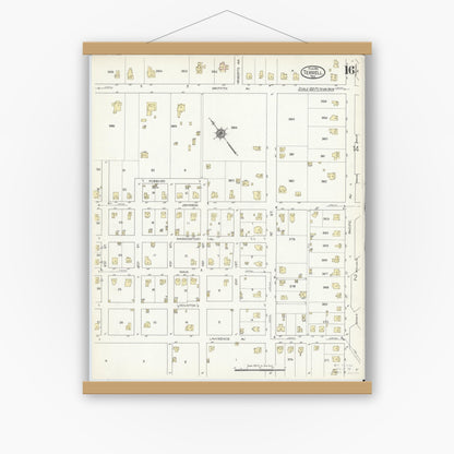 Old map wall art mockup — magnetic wood frame on white wall — Sanborn Fire Insurance Map from Terrell, Kaufman County, Texas (1914), Sheet #0016