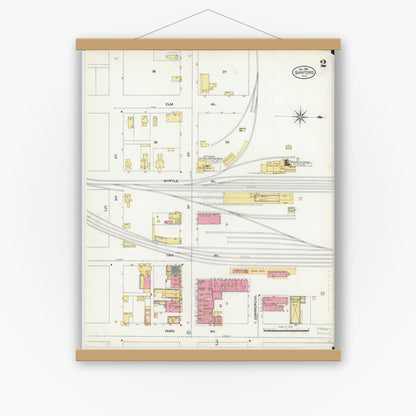 Old map wall art mockup — magnetic wood frame on white wall — Sanborn Fire Insurance Map from Sanford, Seminole County, Florida (1906), Sheet #0002