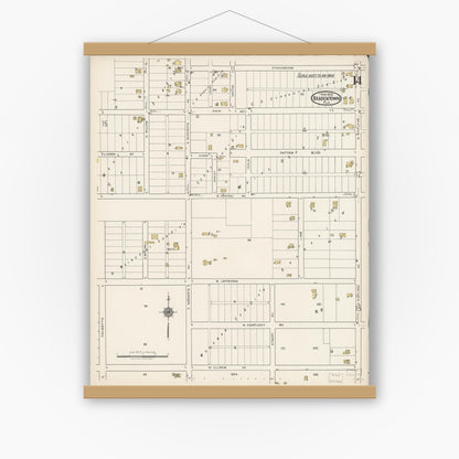 Old map wall art mockup — magnetic wood frame on white wall — Sanborn Fire Insurance Map from Bradentown, Manatee County, Florida (1922), Sheet #0014
