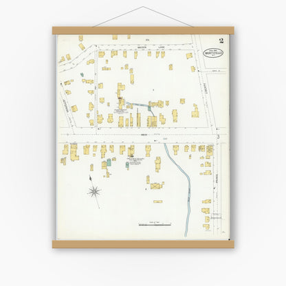 Old map wall art mockup — magnetic wood frame on white wall — Sanborn Fire Insurance Map from Monticello, Sullivan County, New York (1904), Sheet #0002