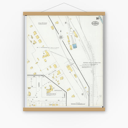 Old map wall art mockup — magnetic wood frame on white wall — Sanborn Fire Insurance Map from Escanaba, Delta County, Michigan (1899), Sheet #0016