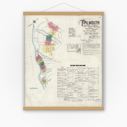 Old map wall art mockup — magnetic wood frame on white wall — Sanborn Fire Insurance Map from Falmouth, Barnstable County, Massachusetts (1923) - Complete Map Set
