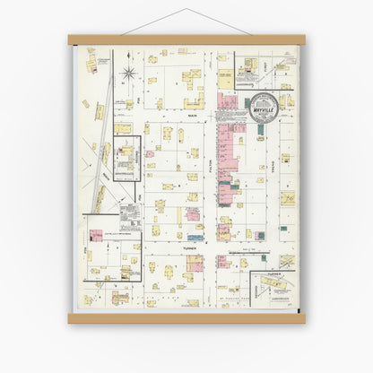 Old map wall art mockup — magnetic wood frame on white wall — Sanborn Fire Insurance Map from Mayville, Tuscola County, Michigan (1909), Sheet #0001