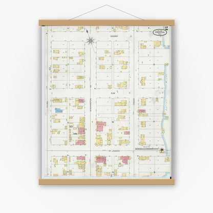 Old map wall art mockup — magnetic wood frame on white wall — Sanborn Fire Insurance Map from Trenton, Wayne County, Michigan (1900), Sheet #0002