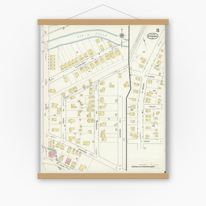 Old map wall art mockup — magnetic wood frame on white wall — Sanborn Fire Insurance Map from Ridgway, Elk County, Pennsylvania (1915), Sheet #0008