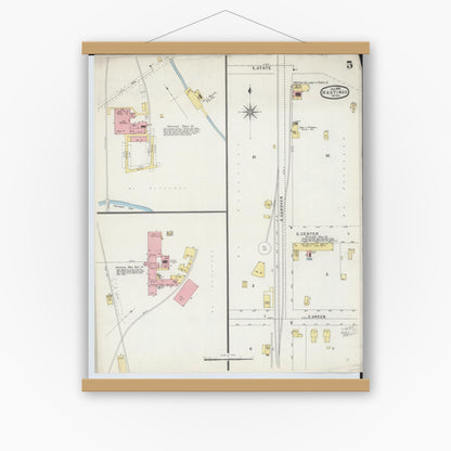 Old map wall art mockup — magnetic wood frame on white wall — Sanborn Fire Insurance Map from Hastings, Barry County, Michigan (1896), Sheet #0005