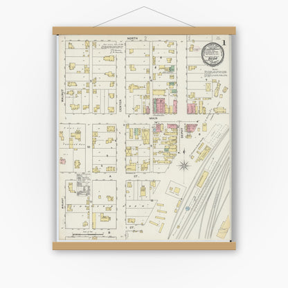 Old map wall art mockup — magnetic wood frame on white wall — Sanborn Fire Insurance Map from Buda, Bureau County, Illinois (1894) - Complete Map Set