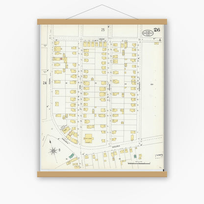 Old map wall art mockup — magnetic wood frame on white wall — Sanborn Fire Insurance Map from Everett, Middlesex County, Massachusetts (1903), Sheet #0026