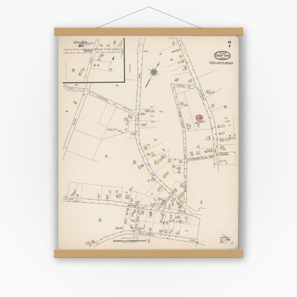 Old map wall art mockup — magnetic wood frame on white wall — Sanborn Fire Insurance Map from Grafton, Worcester County, Massachusetts (1922), Sheet #0007
