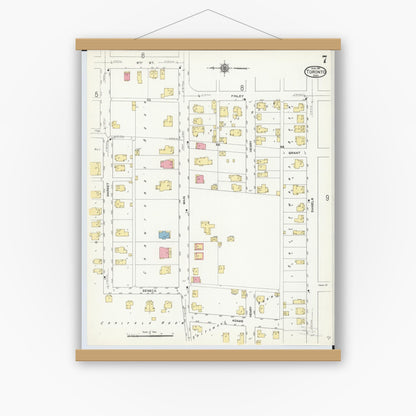 Old map wall art mockup — magnetic wood frame on white wall — Sanborn Fire Insurance Map from Toronto, Jefferson County, Ohio (1911), Sheet #0007