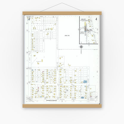 Old map wall art mockup — magnetic wood frame on white wall — Sanborn Fire Insurance Map from Loudonville, Ashland County, Ohio (1950), Sheet #0004