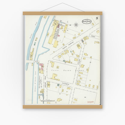 Old map wall art mockup — magnetic wood frame on white wall — Sanborn Fire Insurance Map from Bound Brook, Somerset County, New Jersey (1895), Sheet #0003