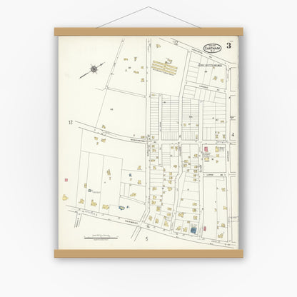 Old map wall art mockup — magnetic wood frame on white wall — Sanborn Fire Insurance Map from Chatham, Morris County, New Jersey (1921), Sheet #0003
