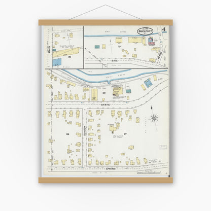 Old map wall art mockup — magnetic wood frame on white wall — Sanborn Fire Insurance Map from Brockport, Monroe County, New York (1892), Sheet #0004