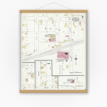 Old map wall art mockup — magnetic wood frame on white wall — Sanborn Fire Insurance Map from Effingham, Effingham County, Illinois (1911), Sheet #0009