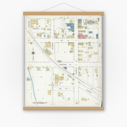 Old map wall art mockup — magnetic wood frame on white wall — Sanborn Fire Insurance Map from Mount Dora, Lake County, Florida (1920), Sheet #0002