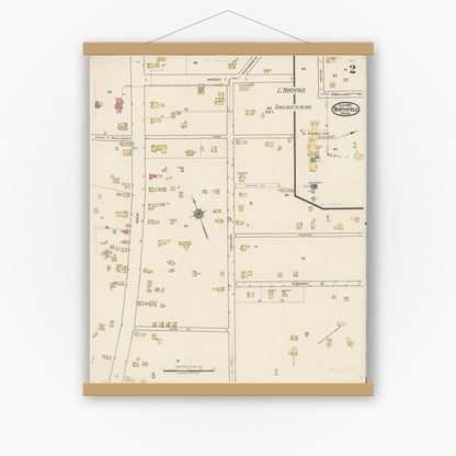 Old map wall art mockup — magnetic wood frame on white wall — Sanborn Fire Insurance Map from Northfield, Franklin County, Massachusetts (1922), Sheet #0002
