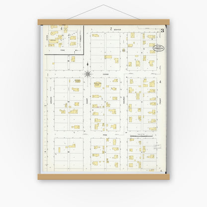 Old map wall art mockup — magnetic wood frame on white wall — Sanborn Fire Insurance Map from Standish, Arenac County, Michigan (1909), Sheet #0003
