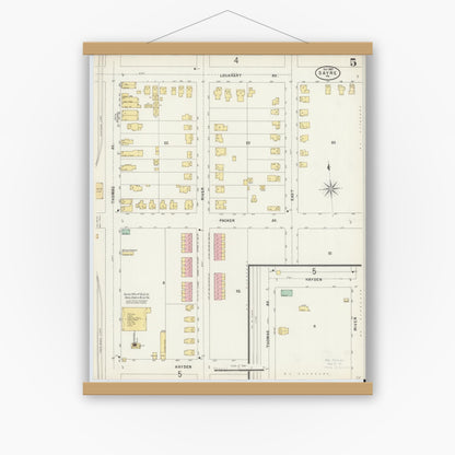 Old map wall art mockup — magnetic wood frame on white wall — Sanborn Fire Insurance Map from Sayre, Bradford County, Pennsylvania (1897), Sheet #0005