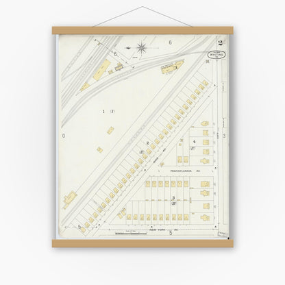 Old map wall art mockup — magnetic wood frame on white wall — Sanborn Fire Insurance Map from Whiting, Lake County, Indiana (1896), Sheet #0002