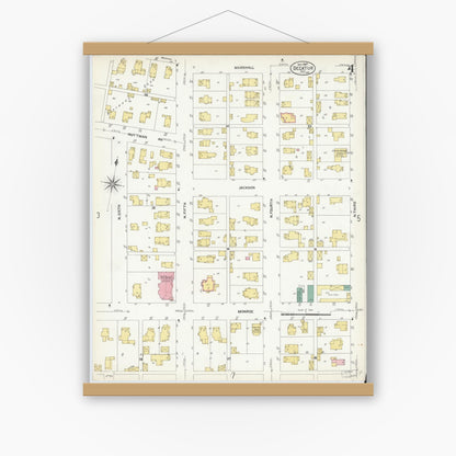 Old map wall art mockup — magnetic wood frame on white wall — Sanborn Fire Insurance Map from Decatur, Adams County, Indiana (1907), Sheet #0004
