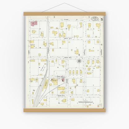 Old map wall art mockup — magnetic wood frame on white wall — Sanborn Fire Insurance Map from Ocala, Marion County, Florida (1901), Sheet #0005