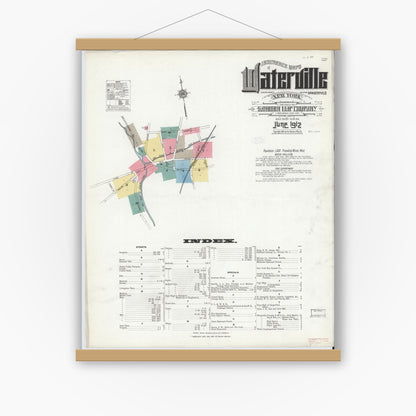 Old map wall art mockup — magnetic wood frame on white wall — Sanborn Fire Insurance Map from Waterville, Oneida County, New York (1912) - Complete Map Set