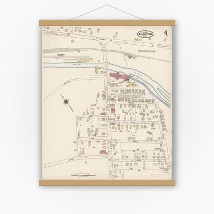 Old map wall art mockup — magnetic wood frame on white wall — Sanborn Fire Insurance Map from Williamstown, Berkshire County, Massachusetts (1922), Sheet #0006