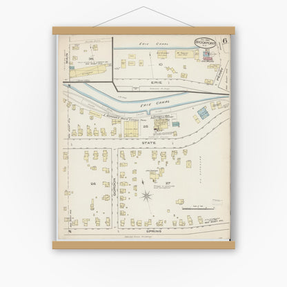 Old map wall art mockup — magnetic wood frame on white wall — Sanborn Fire Insurance Map from Brockport, Monroe County, New York (1885), Sheet #0006