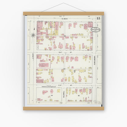 Old map wall art mockup — magnetic wood frame on white wall — Sanborn Fire Insurance Map from Chillicothe, Ross County, Ohio (1890), Sheet #0011