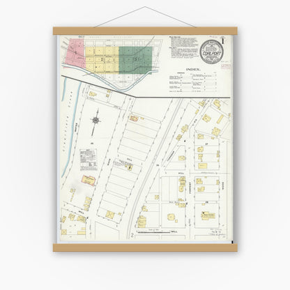 Old map wall art mockup — magnetic wood frame on white wall — Sanborn Fire Insurance Map from Coalport, Clearfield County, Pennsylvania (1910) - Complete Map Set