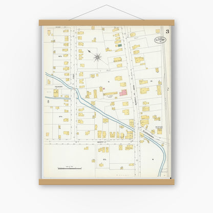Old map wall art mockup — magnetic wood frame on white wall — Sanborn Fire Insurance Map from Olyphant, Lackawanna County, Pennsylvania (1903), Sheet #0003