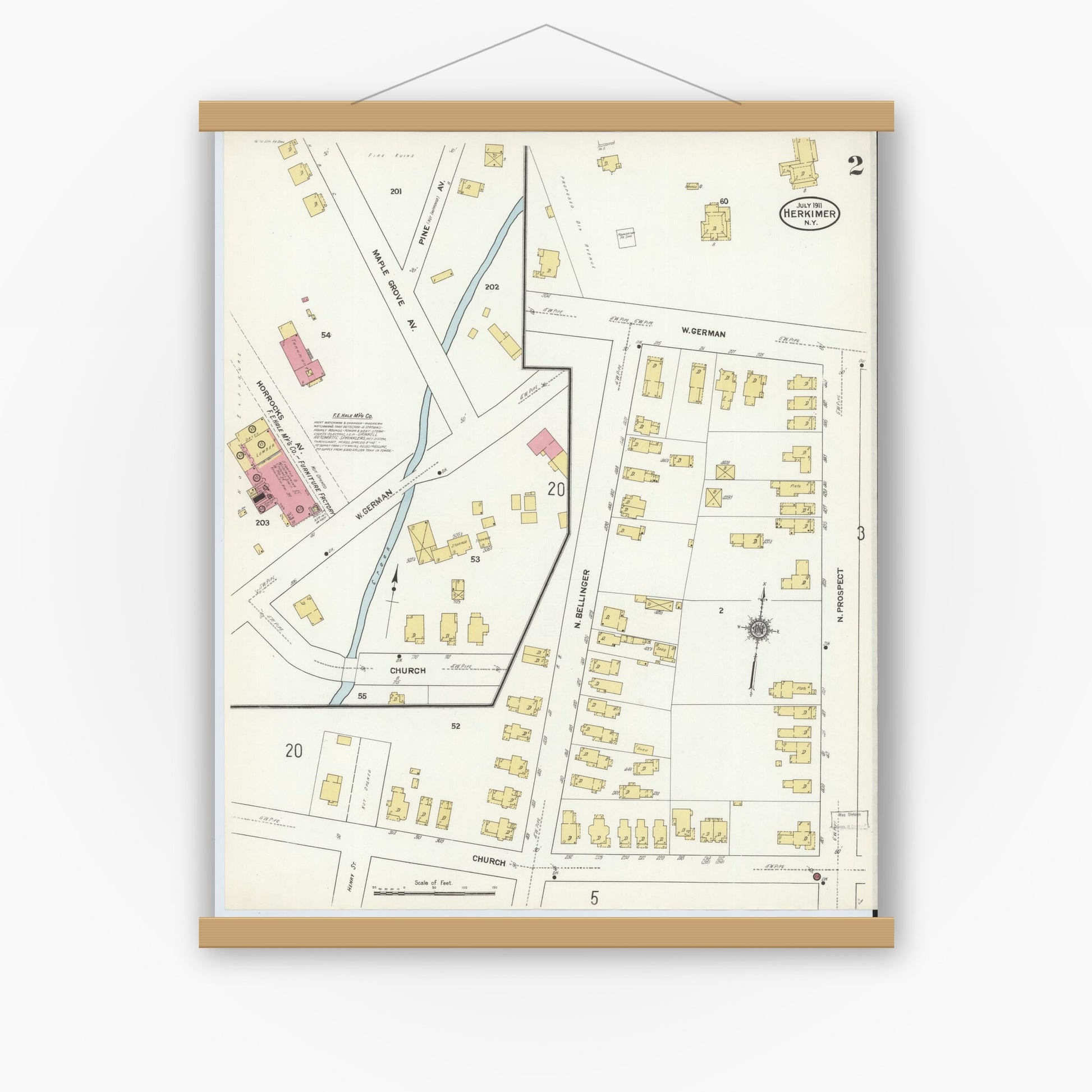 Old map wall art mockup — magnetic wood frame on white wall — Sanborn Fire Insurance Map from Herkimer, Herkimer County, New York (1911) - Complete Map Set