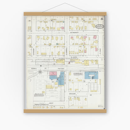 Old map wall art mockup — magnetic wood frame on white wall — Sanborn Fire Insurance Map from Wabash, Wabash County, Indiana (1893), Sheet #0006