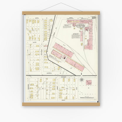 Old map wall art mockup — magnetic wood frame on white wall — Sanborn Fire Insurance Map from Middletown, Butler County, Ohio (1907), Sheet #0023