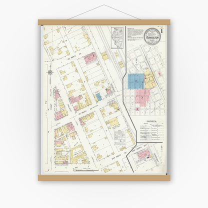 Old map wall art mockup — magnetic wood frame on white wall — Sanborn Fire Insurance Map from Forreston, Ogle County, Illinois (1912) - Complete Map Set