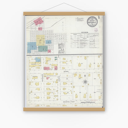 Old map wall art mockup — magnetic wood frame on white wall — Sanborn Fire Insurance Map from Harrisonville, Cass County, Missouri (1902) - Complete Map Set