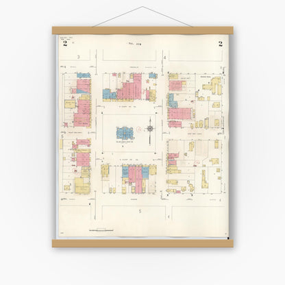Old map wall art mockup — magnetic wood frame on white wall — Sanborn Fire Insurance Map from Goliad, Goliad County, Texas (1944), Sheet #0002
